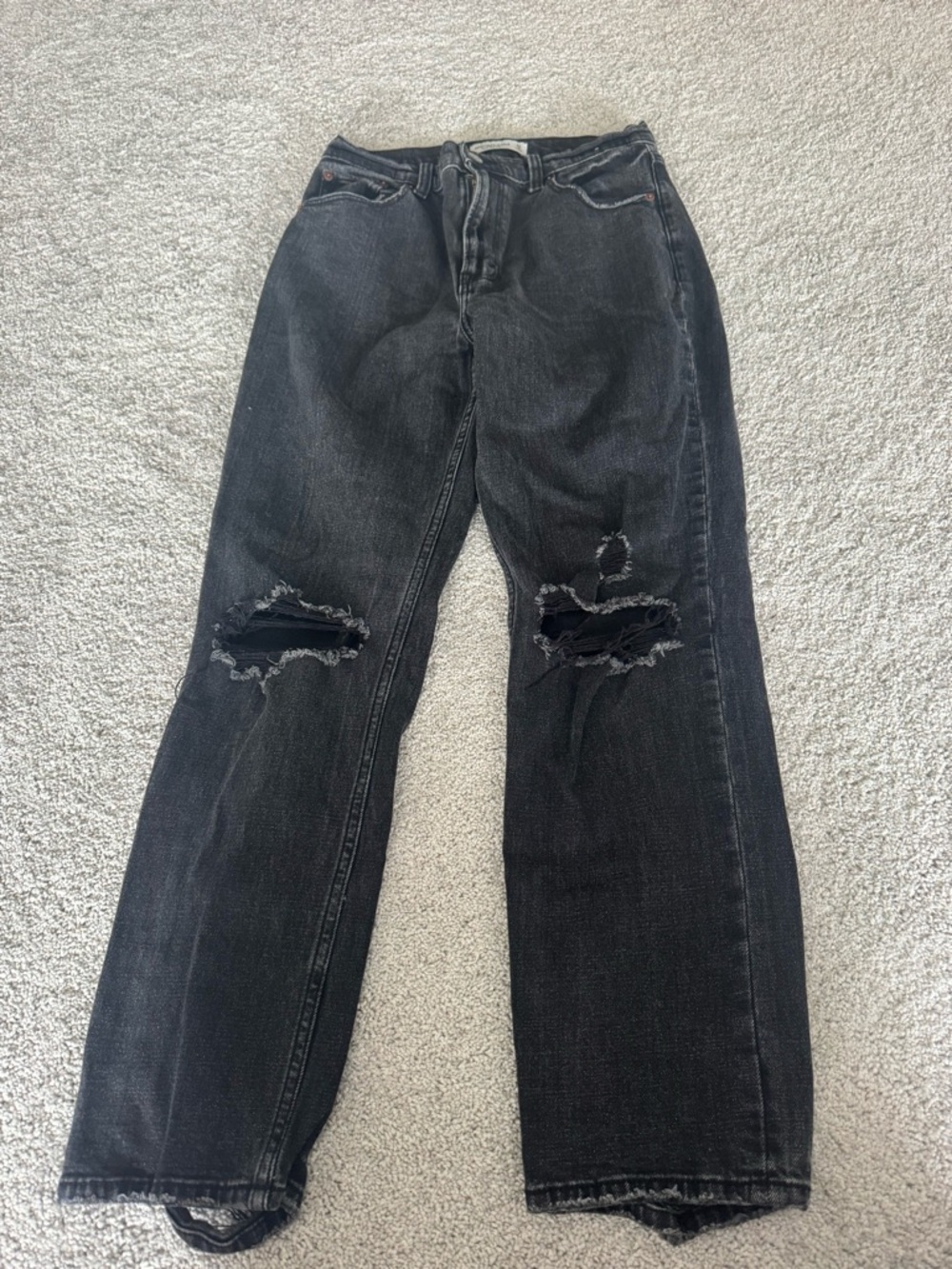 Abercrombie & Fitch Black Distressed Straight-Leg Jeans